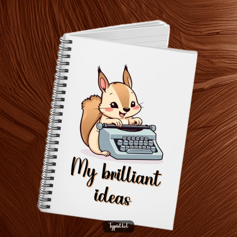 Funny Squirrel Typewriter Notebook: A busy squirrel types quickly on a miniature typewriter. Great for fast notes.