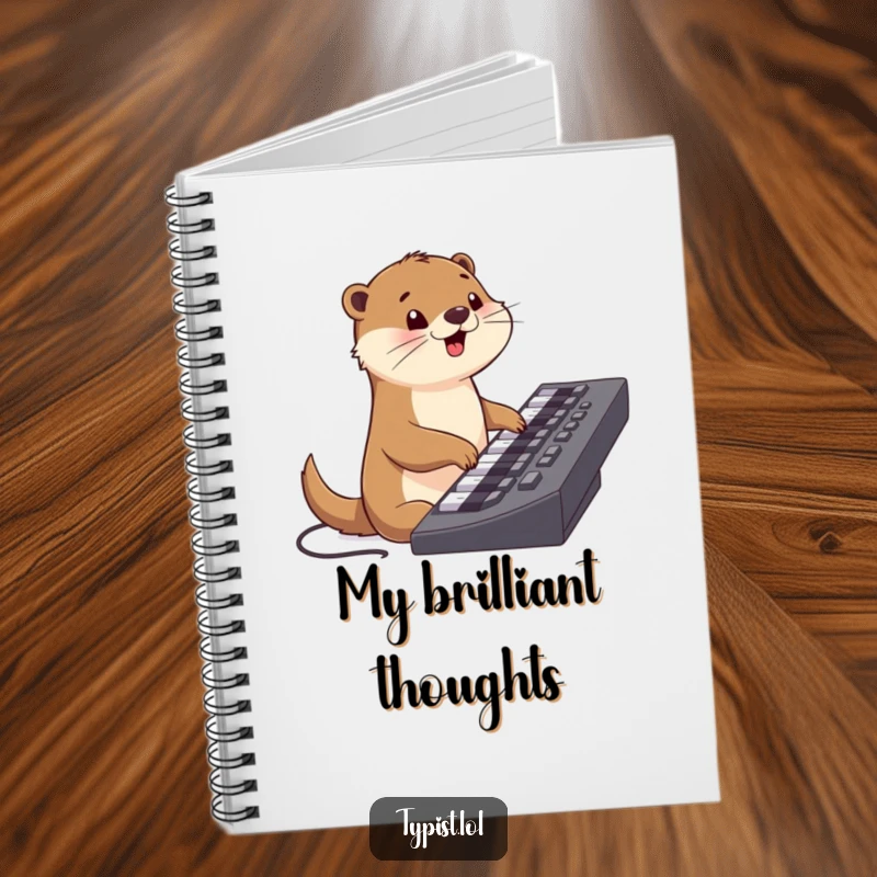 Funny notebook featuring a joyful otter character typing on a keyboard, perfect for capturing ideas and humorous notes.