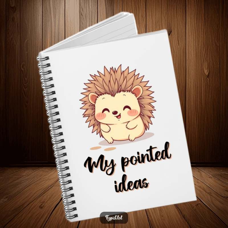Funny hedgehog notebook with a happy hedgehog typing with its quills, leaving ink marks, ideal for journaling humorously.