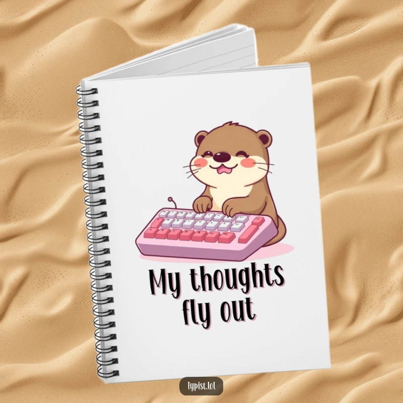 Funny Kawaii Otter Notebook: A happy otter types rapidly on a large keyboard, ideal for note-taking. Inspiring writing journal.