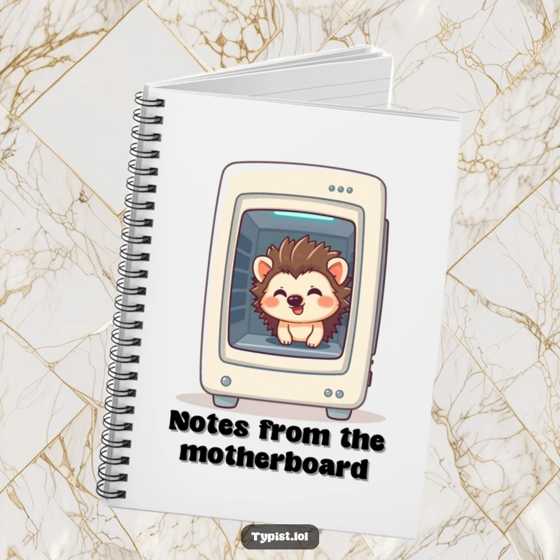 Funny Hedgehog Notebook: A giggling hedgehog peeks from a computer tower, a humorous journal for creative ideas, funny gift.
