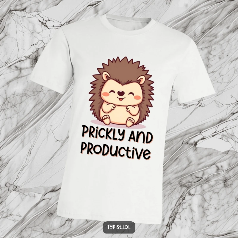 Funny hedgehog with all its paws on a keyboard, typing with intense joy and focus, ideal for the busy and cheerful.