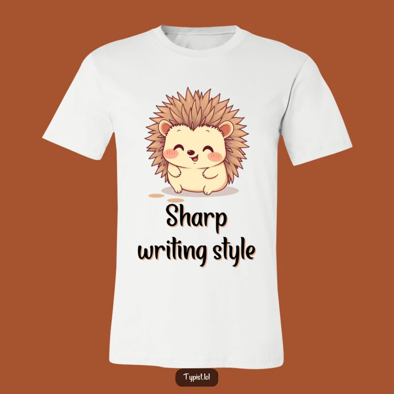 Funny Hedgehog Typing T-Shirt: Quill Writer Shirt, Hilarious Unique Gift