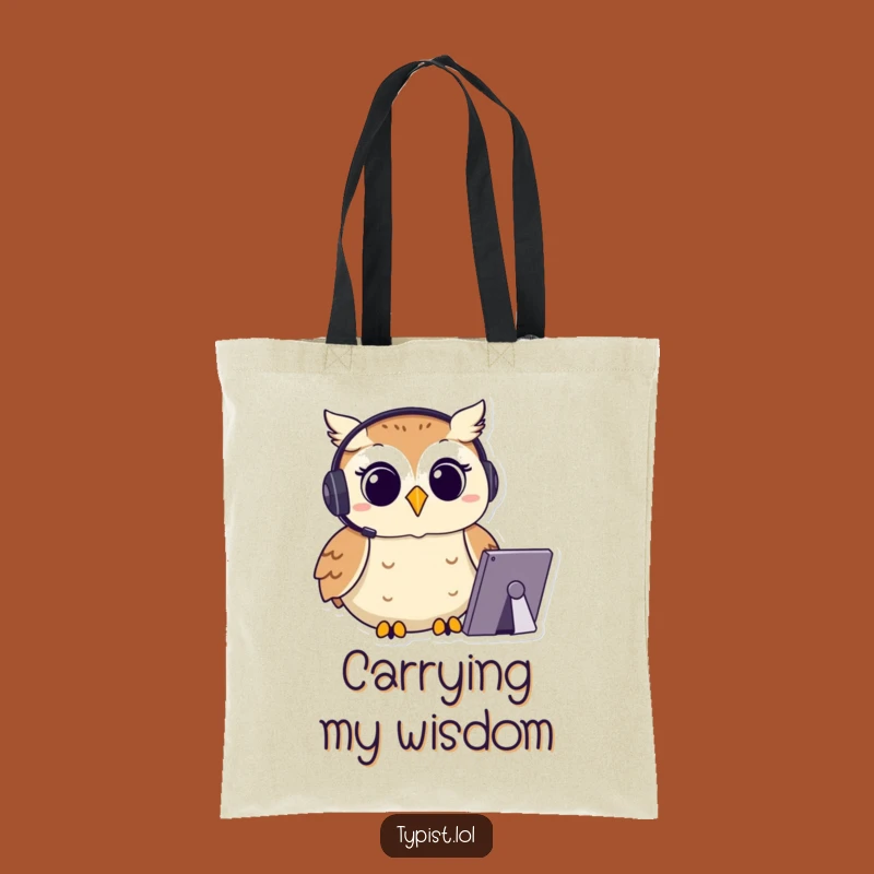 Funny Owl Typist Tote Bag: Headset Focus, Work Humor Gift