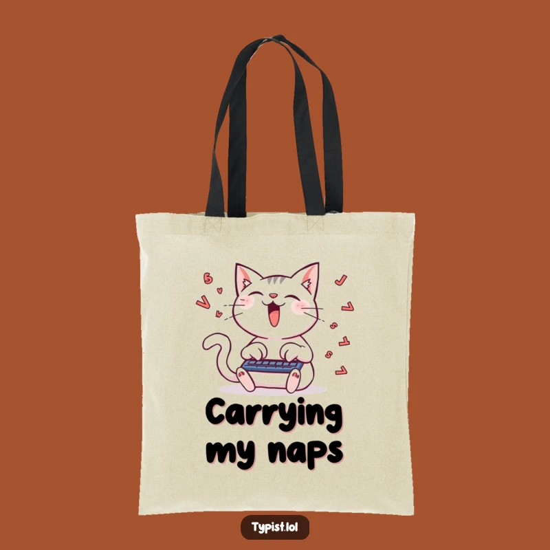 Funny Cat Typing Tote Bag: Hilarious Accessory for Bookworms and Cat Moms
