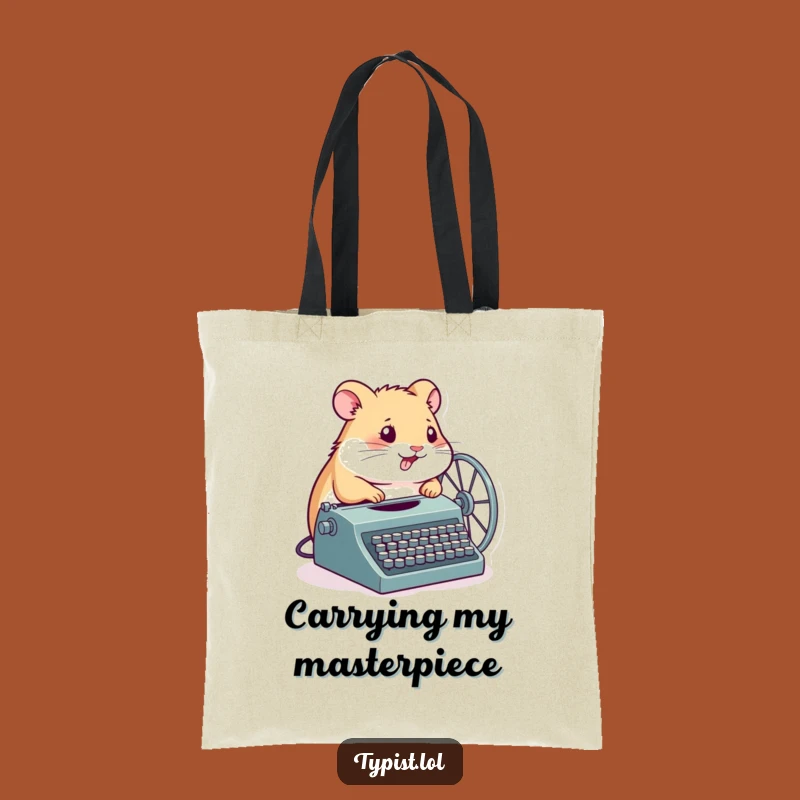 Funny Hamster Typewriter Tote Bag: Carry Your Words with Determination - Perfect Funny Gift