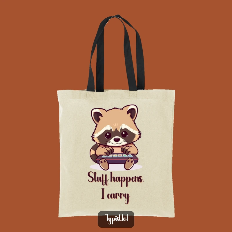 Funny Raccoon Typing Tote Bag: Carry Your World with Busy, Hilarious Style