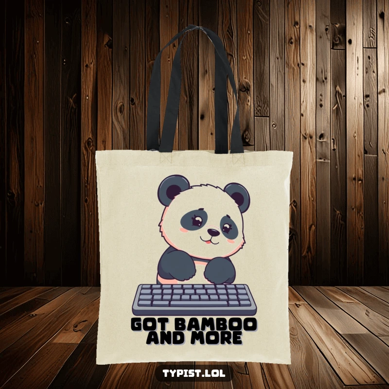 Funny panda paws on a computer keyboard, conveying curiosity and tech mishaps, on a durable tote bag, great funny gift.