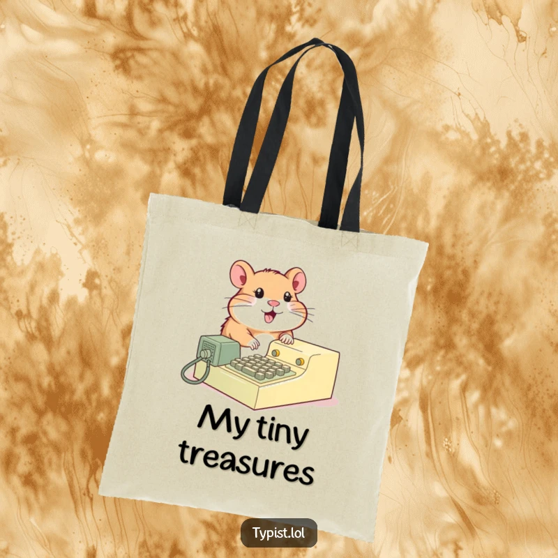 Funny Hamster Typewriter Tote Bag: A happy hamster types on a vintage machine. Practical and humorous carry-all.