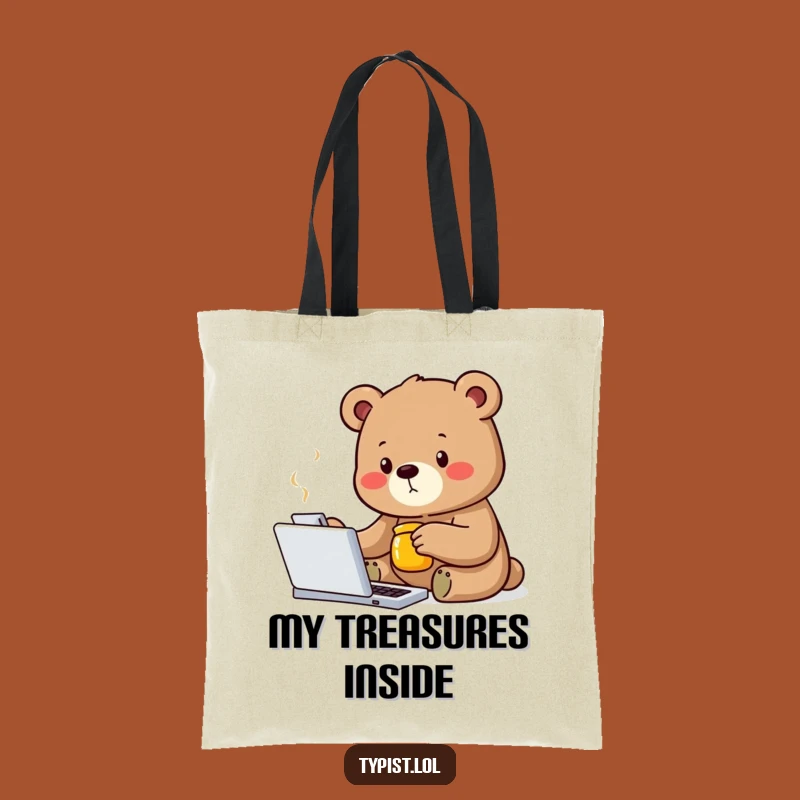 Funny Bear Typing Tote Bag: Hilarious & Practical Bag for Your Goals